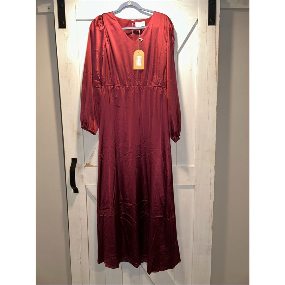 Celadon NWT Elegant Wine Red Long Sleeve Maxi Dress Loretta XL